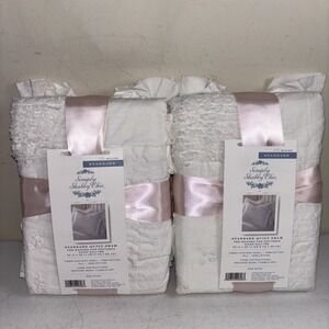 Simply Shabby Chic White Chenille Patchwork Ruffle Quilted Standard Shams Pair